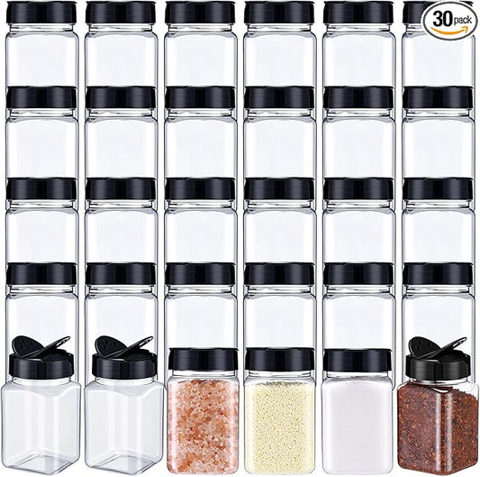 Mimorou 30 Pack Plastic Spice Jars with Shaker Lids Clear Seasoning Containers Spice Bottles for Kitchen Storing Spice Herbs Seasoning Powders(Triangle,12.2 oz) by Mimorou