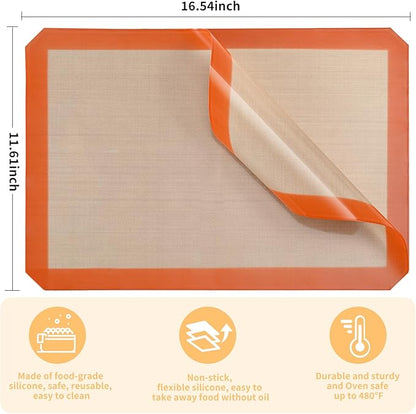 Luckyiren 2-Pack Silicone Baking Mats – Non-Stick Reusable BPA-Free Oven Liners, 100% Food-Grade Silicone, Fit Half Sheet Pans (16.54" x 11.62") for Cookies, Pastry & More