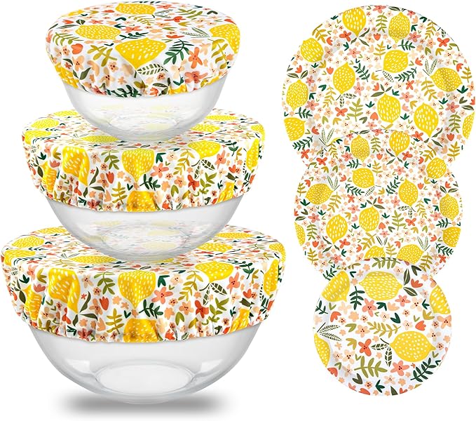 wegreeco Elastic Reusable Bowl Covers for Bread Proofing, Fabric Cloth Sourdough Bowl Covers for Proofing - Set of 3, Lemon