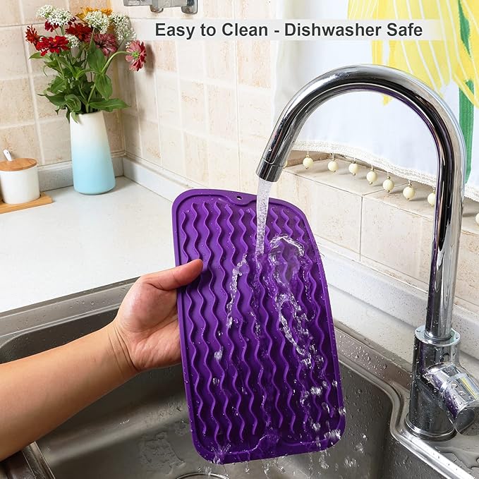 ZLR Silicone Sponge Holder & Sink Caddy Tray (6" x 12") - Narrow Dish Drying Mat for Kitchen Counter - Waterproof Soap Dispenser Organizer, Non-Slip Bathroom Vanity Tray (Meadow Violet) - Image 4