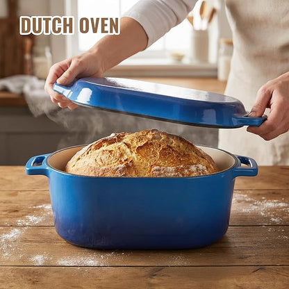Dutch Oven for Bread Baking, 3.4 QT Bread Dutch Oven for Sourdough, Enamelled Cast Iron Bread Oven with Lids, Heavy-Duty Non Stick Sourdough Loaf Pan, Meatloaf Pan, Blue