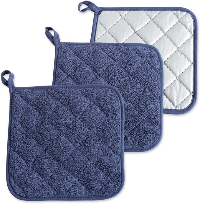 DII Basic Terry Collection Quilted 100% Cotton, Potholder, French Blue, 3 Piece by DII