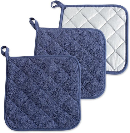 DII Basic Terry Collection Quilted 100% Cotton, Potholder, French Blue, 3 Piece by DII