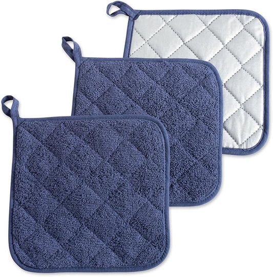 DII Basic Terry Collection Quilted 100% Cotton, Potholder, French Blue, 3 Piece by DII