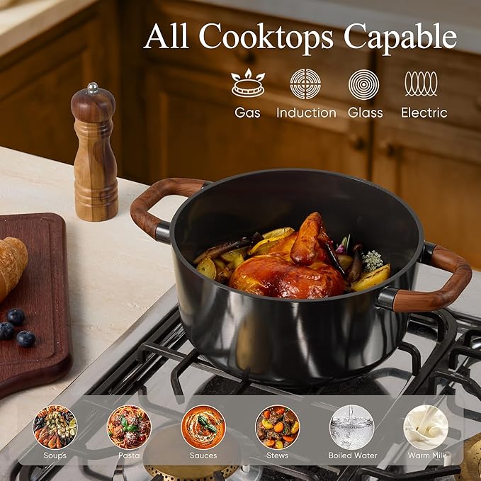 CAROTE 5QT Ceramic Stock Pot with Ladle, Nonstick Casserole with Lid, Even Heating Stockpot, Fits All Stoves, Non Stick Large Capacity Cooking Pots, PFAS Free, Black - Image 6