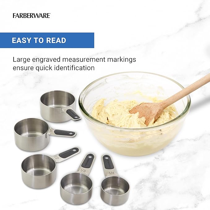 Farberware Professional Set of 5 Stainless Steel Measuring Cups, Precision and Ease in Every Scoop, Features Magnetic Handles for Easy Storage, Dishwasher Safe - Image 3