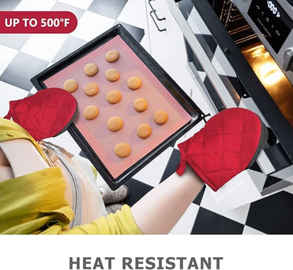 1 Pair Short Oven Mitts - Silicone Kitchen Oven Gloves High Heat Resistant 500℉, Mini Oven Mits with Non-Slip Grip Surfaces and Hanging Loop for BBQ, Baking, Cooking and Grilling (Red) - Image 2