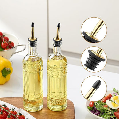 4 Pcs Olive Oil Dispenser Bottle for Kitchen,17oz Clear Glass Oil and Vinegar Dispenser Bottle Set, Classic Coffee Syrup Dispenser with 4 Stainless Steel Spouts and 1 Funnel (Round) - Image 3