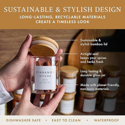 Glass Spice Jars with Labels-12 Pack- 6.8oz- 360 Labels- Spice Containers with Bamboo Lids -Spices Organization for Cabinet-Drawer-Rack-Seasoning containers-herbs- Organizer-Spices Bottles - Image 4