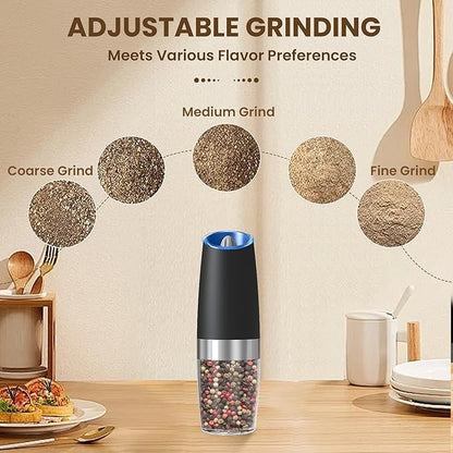 Gravity Electric Salt And Pepper Grinder, Automatic Salt And Pepper Grinder, Battery Powered (6 AAA Batteries Each), Adjustable Roughness, LED Light, 1 Pack, (Black) - Image 3