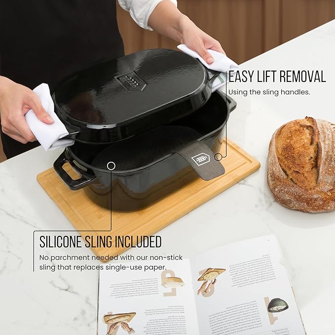 Kook Dutch Oven, For Sourdough Baking, Dual Handles, Enameled Cast Iron, includes Silicone Mat and Sourdough Guide, Dishwasher Safe, Oven safe 500F, 5 Qt, (Black) - Image 3