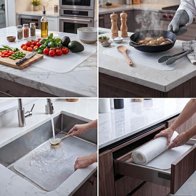 MicoYang Silicone Dish Drying Mat for Multiple Usage,Easy clean,Eco-friendly,Heat-resistant Silicone Mat for Kitchen Counter or Sink,Refrigerator or Drawer Liner Translucent 2XL 24 inches x 18 inches - Image 3