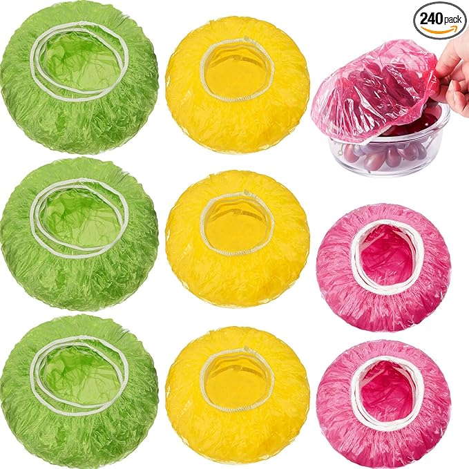 Boao 240 Pieces Reusable Elastic Food Bowl Storage Covers 3 Size Colorful Bowl Covers Dish Plate Plastic Cover for Family Outdoor Picnic by Boao