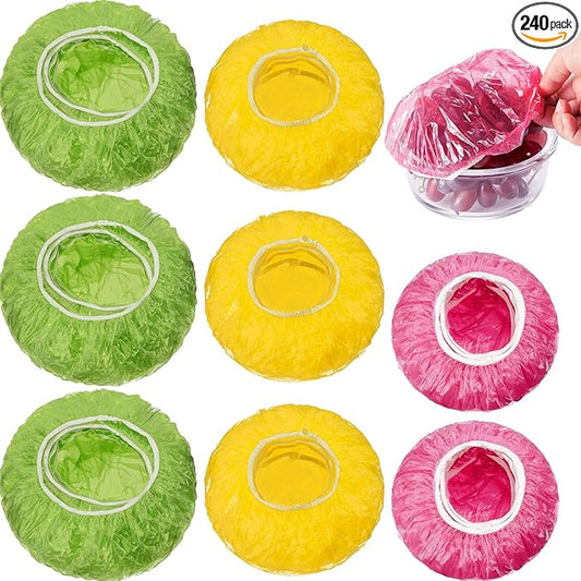 Boao 240 Pieces Reusable Elastic Food Bowl Storage Covers 3 Size Colorful Bowl Covers Dish Plate Plastic Cover for Family Outdoor Picnic by Boao