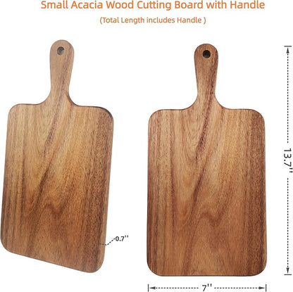 ZeQi 2PCS Small Acacia Wood Cutting Board with Handle 13.7''X7'', Chopping Board, Charcuterie Board, Serving Board for Cheese, Bread, Meat, Vegetables & Fruits (2 Pack Rectangular) - Image 4