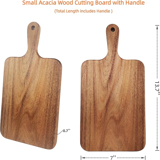 ZeQi Acacia Wood Cutting Board with Handle 13.7''X7'' / Charcuterie Board/Serving Board/Cheese, Bread, Vegetables & Fruits Serving Board (Rectangular) - Image 5