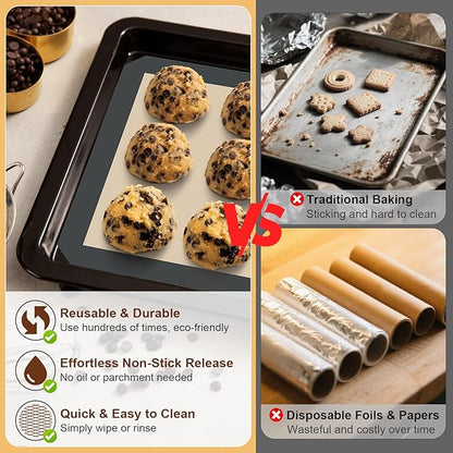 HOTEC Silicone Baking Mats 3 Pack – Non-Stick Reusable Silicone Baking Sheets for Oven – Cookie & Macaron Mats – 2 Half Sheet + 1 Quarter Sheet – BPA-Free, Dishwasher Safe - Image 6