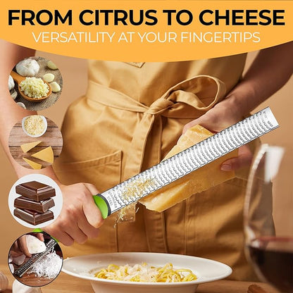 Orblue Lemon Zester & Cheese Grater - Premium Citrus Zester, Kitchen Grater for Parmesan, Chocolate, Fruits, Vegetables, Ginger, Garlic, Nutmeg - Stainless Steel Blades with Protective Cover, Green - Image 5