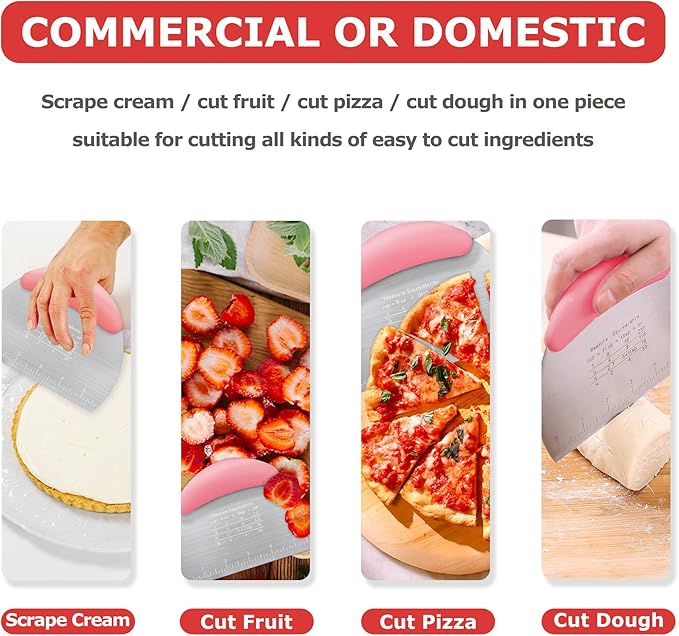 Pastry Cutter Dough Scraper Dough Cutter Scraper Tool Kitchen Pastry Blender,Stainless Steel Pastry Cutters Heavy Duty Dough Cutter for Kitchen Baking Tools,Comfortable and Easy Clean (Pink) (Pink-)