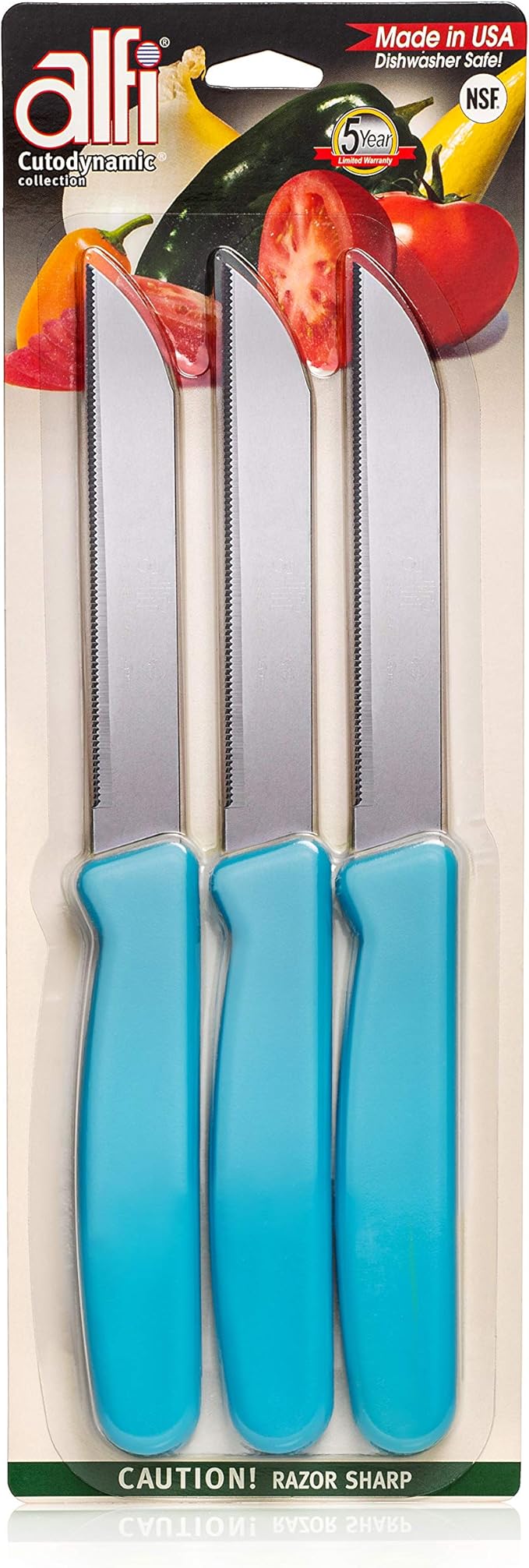 Alfi All-Purpose Knives Aerospace Precision Pointed Tip - Home And Kitchen Supplies - Serrated Steak Knives Set | Made in USA (Bahama Blue) by ALFI