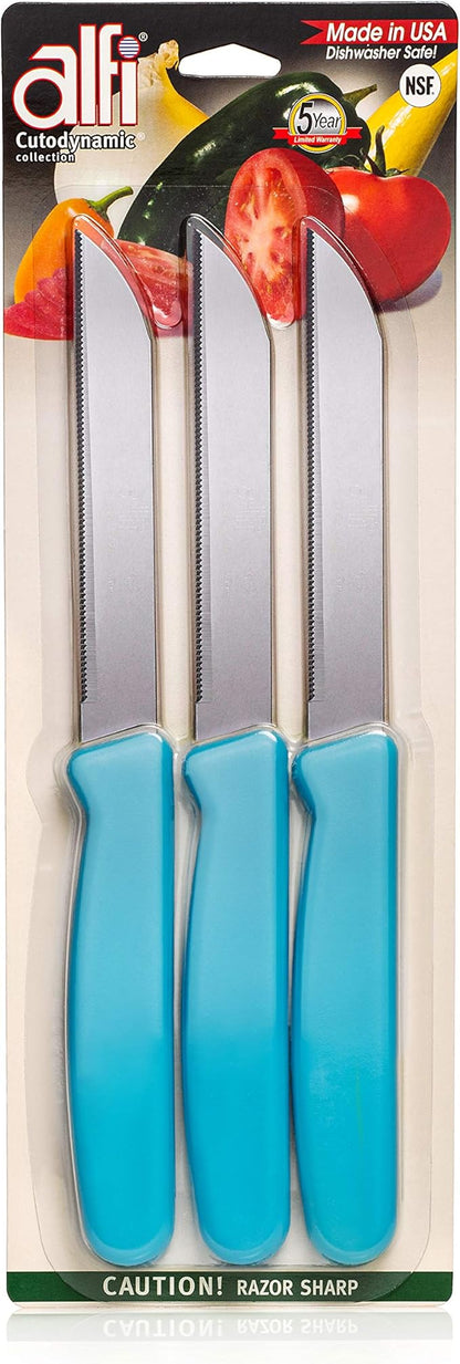 Alfi All-Purpose Knives Aerospace Precision Pointed Tip - Home And Kitchen Supplies - Serrated Steak Knives Set | Made in USA (Bahama Blue) by ALFI