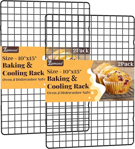 Cooling Racks for Cooking and Baking - 2 PCS 10" x 15" Grid Wire Baking Rack for Oven Cooking, Baking, Grilling, Roasting - Dishwasher Safe Bacon Rack - Fits Jelly Roll Cookie Sheet Pan by LIEMAND