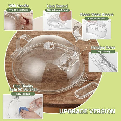 Microwave Splatter Cover,Protect Food Splashes,Dish Bowl Plate Serving Lid with Handle,BPA-Free,Clear Safe Plastic,Microwave Cover for Food,10 Inch