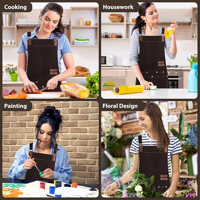 Apron for Men Women, Chef Apron with Adjustable Neck Strap, Heavy Duty Apron with Pockets, for Cooking, Gardening - Image 7