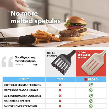 New DI ORO Silicone Turner Spatula Set - Kitchen Spatulas for Nonstick Cookware - Cooking Utensils for Flipping Eggs & Pancakes - 600°F Heat-Resistant BPA Free Turners - Dishwasher Safe (4pc, Clay) - Image 2