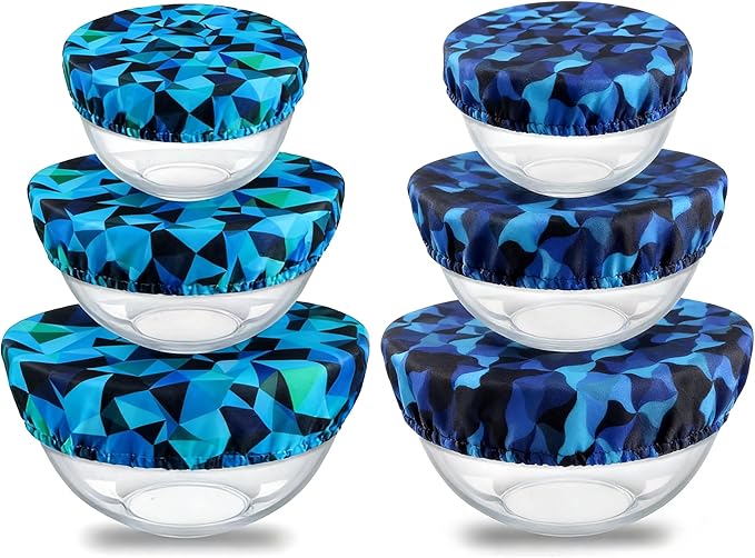 wegreeco Elastic Reusable Bowl Covers for Bread Proofing, Fabric Cloth Sourdough Bowl Covers for Proofing - Set of 6, Geometrical Blue