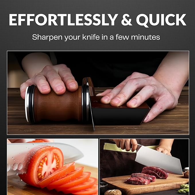 4 Angles High Carbon Stainless Steel Rolling Knife Sharpener with 400, 1000 & 3000 Replacement Discs - Blunt Knife Sharpening Kit with 12°, 15°, 20°, and 25° Sharpening for Kitchen & Chef's Knives - Image 2