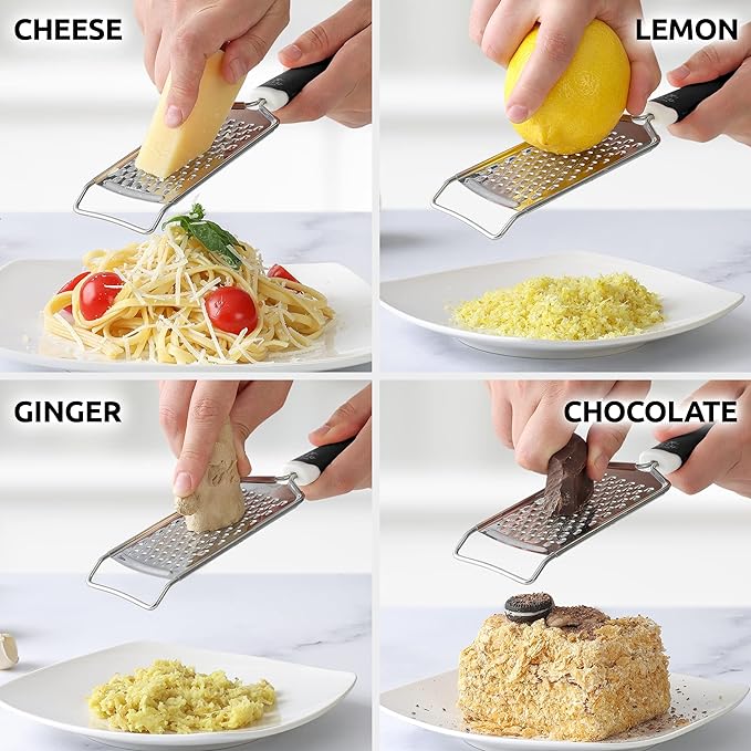 Zulay Kitchen Professional Cheese Grater Stainless Steel - Durable Rust-Proof Metal Lemon Zester Grater With Handle - Flat Handheld Grater For Cheese, Chocolate, Spices, And More - Black - Image 3