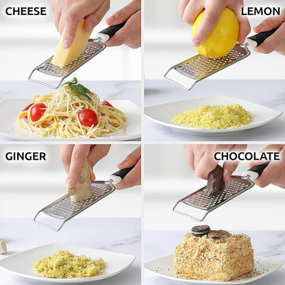 Zulay Kitchen Professional Cheese Grater Stainless Steel - Durable Rust-Proof Metal Lemon Zester Grater With Handle - Flat Handheld Shredder for Parmesan, Chocolate, Spices, And More - 2 Pack - Black - Image 4