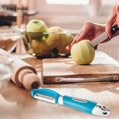 Farberware Euro Peeler, a Kitchen Essential for Quick and Easy Peeling of Produce, Chocolate, Cheeses and More, Features Hang-Hole for Easy Storage, Dishwasher Safe, Dark Teal - Image 6