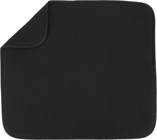 S&T INC. Dish Drying Mat, 16” x 18”, Absorbent Microfiber Kitchen Counter Mat, Drying Pad for Dishes, Utensils, Pots and Pans, Large, Diamond Texture, Black by STINC