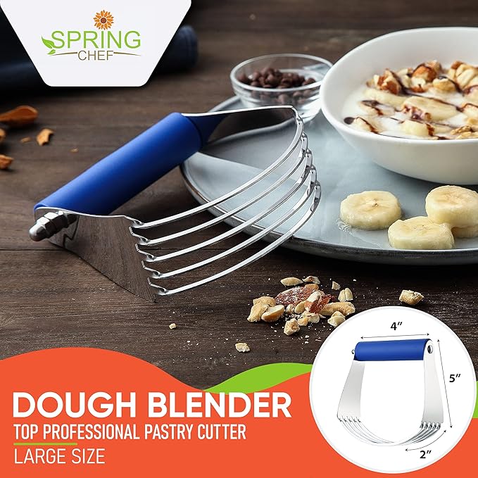 Spring Chef Large Dough Blender For Baking, Stainless Steel Puff Pastry Cutter Tool with Sharp & Thick Blades, Dishwasher Safe Dough Cutter Tool, Manual Pastry Blender for Easy Mixing - Sapphire - Image 2