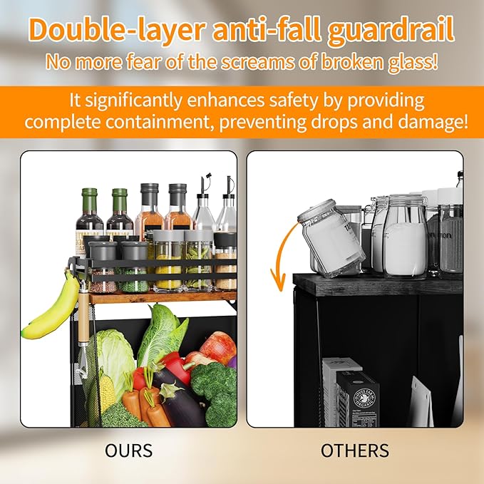 Magnetic Shelf for Fridge with Wood Lid - Magnetic Spice Rack for Refrigerator， Mesh Design Large Shelf Basket, Shelves for Kitchen Pantry Storage Organizer for Food Fruit Veg (1Pack)