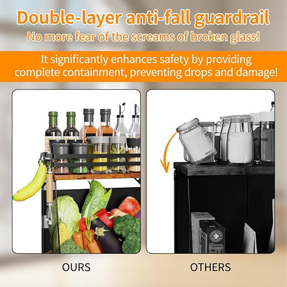 Magnetic Shelf for Fridge with Wood Lid - Magnetic Spice Rack for Refrigerator， Mesh Design Large Shelf Basket, Shelves for Kitchen Pantry Storage Organizer for Food Fruit Veg (1Pack)