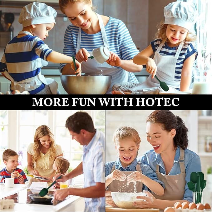 HOTEC 600℉ Heat Resistant BPA-Free Silicone Rubber Spatula Set,Kitchen Cooking Spatulas, Baking, Mixing for Non Stick Cookware, Dishwasher Safe, Dark Green Set of 5 - Image 7