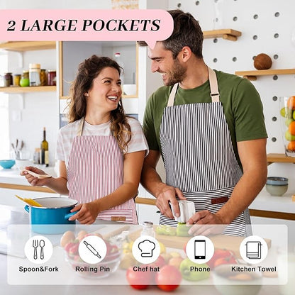 2Pack Adjustable Kitchen Apron for Women Men with 2 Pockets，Cotton-Polyester Blend Bib Aprons for Cooking,Baking - Image 4