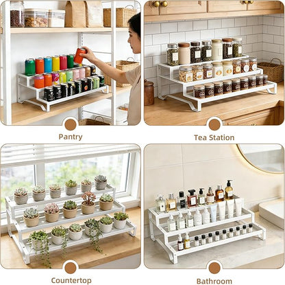 SANKEU Expandable Spice Rack Organizer for Cabinet 3 Tiered Metal Seasoning Organization with Guardrails Spice Shelf Storage for Jars Adjustable Length 13"-21" White 1Pack - Image 4