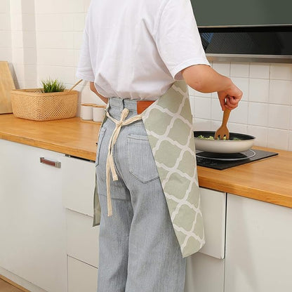 Tosewever 2 Pieces Cotton Linen Waterproof Bib Kitchen Apron with Pockets - Long Ties Adjustable Neck Strap - Unisex BBQ Cooking Drawing Crafting Aprons for Women Chef (Grey/Green, 2)