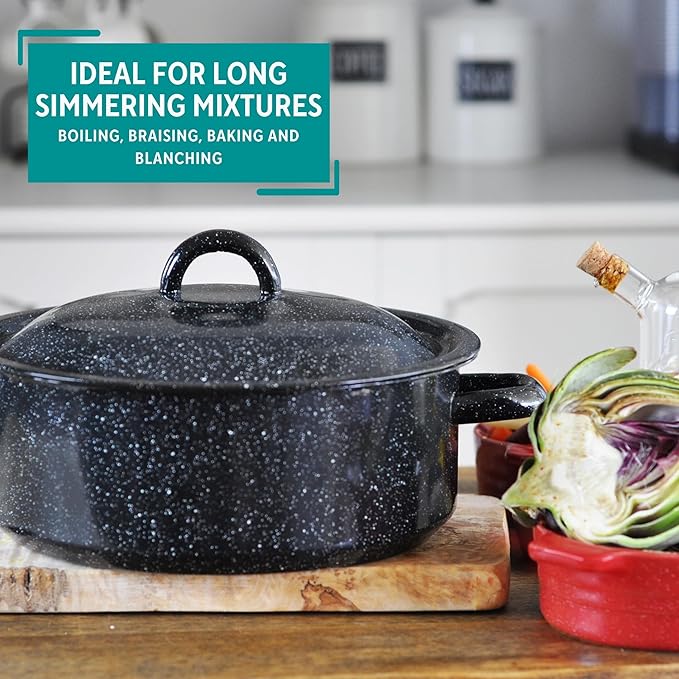 Mirro 4.5 Quart Traditional Vintage Style Black Speckled Enamel on Steel Dutch Oven with Lid, (MIR-10701) - Image 8