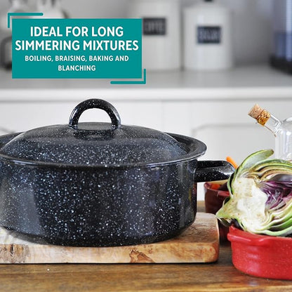 Mirro 4.5 Quart Traditional Vintage Style Black Speckled Enamel on Steel Dutch Oven with Lid, (MIR-10701) - Image 8