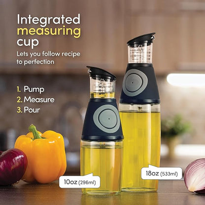Belwares Olive Oil Dispenser Bottle with Pump - Oil Dispenser for Kitchen, Glass Oil and Vinegar Dispenser Set, Measured Cruet for Cooking - Ideal Oil Bottles for Kitchen Gadgets & Gifts, 2 Pack - Image 4