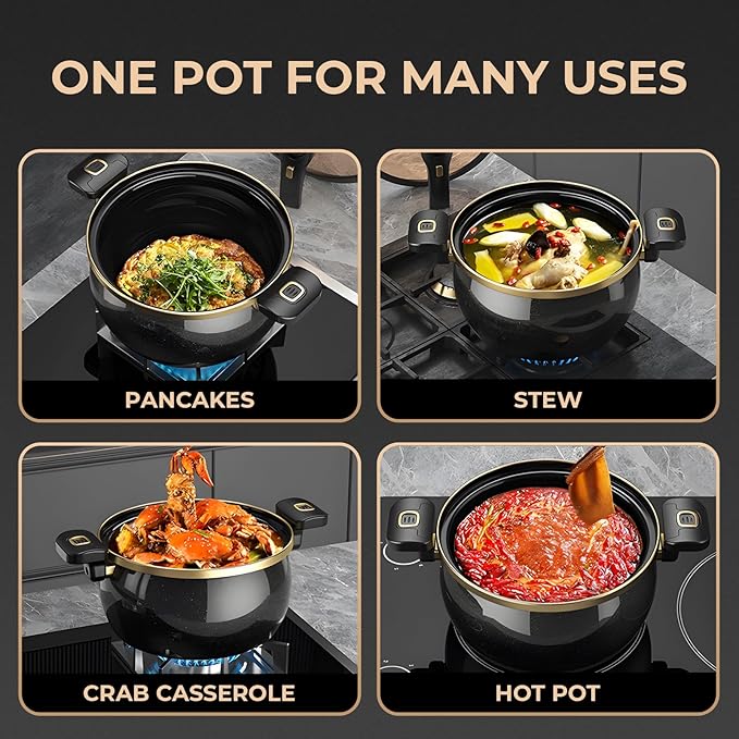 Nonstick Ceramic Coated Sauce Pan with Lid Blue Crock Pot with Twist & Lock Handles, Micro Pressure Cooker Versatile Stockpot with lid, Bottom Big Soup Canning Pots,Simmer Pots (BLUE, 5.5Quarts)