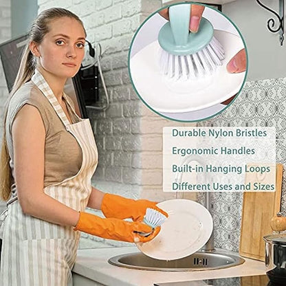 Dish Brush with Handle, Kitchen Dish Scrub Brush Set, 4-Piece Kitchen Cleaning Brush Set for Pots and Bottles, Nordic Green - Image 5