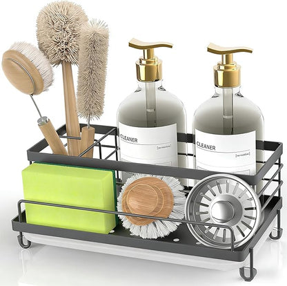 Cisily Gray Sponge Holder for Kitchen, Sink Caddy Sink Organizer Rack for Kitchen Accessories with Drip Tray, Rustproof and Non-slip, Soap Dispenser Countertop Organizer Essentials for New Home by CISILYHOMELIFE