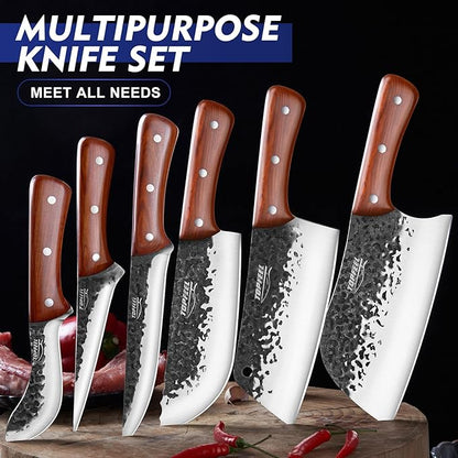Topfeel 8PCS Chef Butcher Fish Knife Set for Meat Cutting with Roll Bag, Hand Forged Meat Cleaver Knife Boning Carving Knife Set for Home、Camping、BBQ - Image 5