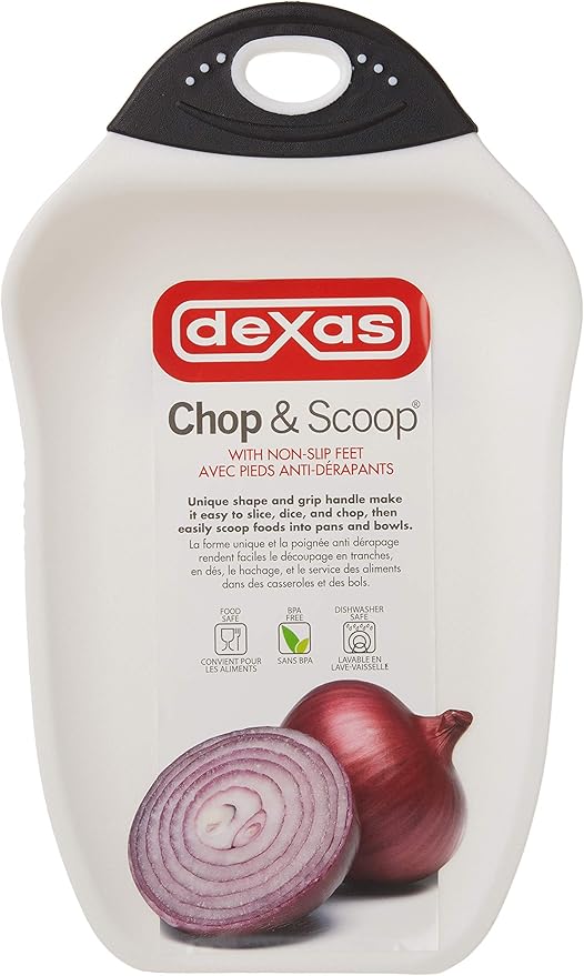 Dexas Chop & Scoop Cutting Board, Small 6.5 by 10.5 inches, White with Black Handle - Image 4